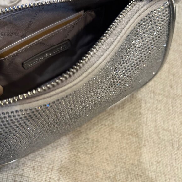 Michael Kors Carmela Silver Sm Pouchette with Cross Body Strap - Picture 9 of 10